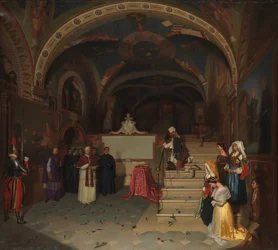 El Papa Gregorio XVI visitando la iglesia de San Benedetto en Subiaco