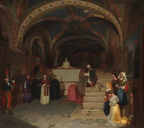 El Papa Gregorio XVI visitando la iglesia de San Benedetto en Subiaco