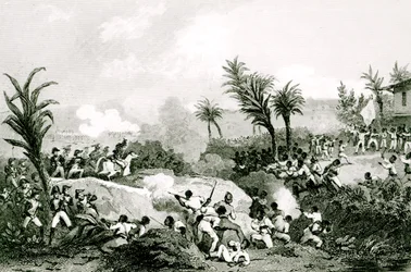 Revuelta negra en Santo Domingo, 16 de septiembre de 1802, de "Histoire Universelle du XIXe siècle", después de Martinet