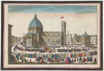 Vista del Duomo de Florencia con una procesión en Corpus Christi La grande procession de Florence, le jour de la fête de Dieu (título sobre el objeto)
