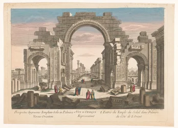 Vista de las ruinas del arco de la columnata en Palmyra, visto desde el este 11 Vue d