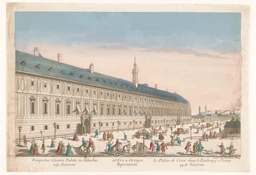 Vista de un palacio imperial en un barrio de Viena
65e. Vasija de óptica que representa el palacio de César en el barrio de Viena llamada Favorita (título en el objeto)