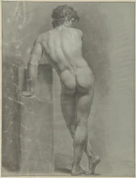 Desnudo masculino de pie, visto desde atrás