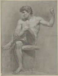 Desnudo masculino sentado, la pierna izquierda sobre la rodilla derecha