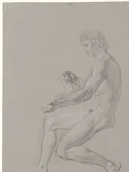 Desnudo masculino sentado, mirando a la izquierda