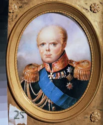 Retrato del Gran Duque Constantino Pavlovich de Rusia (1779-1831). Pintura de Jean Henri Benner (1776-1836). Acuarela sobre papel
