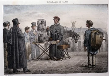 Antigua calle de oficios en París: el comerciante de muerte de ratas (camelot). Grabado de Jean Henry Marlet (1771-1847) en “Les Tableaux de Paris”, serie de 72 impresiones, finales del siglo XIX