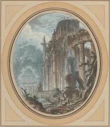 Capricho de jardín con ruinas antiguas