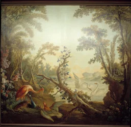 Letrero del salón Marteau: paisaje de cisne. Jean Baptiste Huet (1745-1811) y Jean Honoré Fragonard (1732-1806)