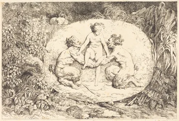 Ninfa sostenida por dos sátiros