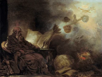 El sueño de Plutarco o Plutarco componiendo la vida de hombres ilustres. El anciano está representado en meditación