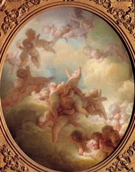 El enjambre del amor. Grupo en las nubes. Pintura de Jean Honore Fragonard (1732-1806) siglo XVIII. París, museo del Louvre