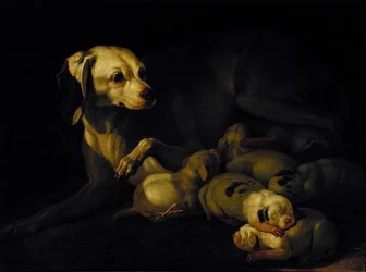 La perra amamantando a sus cachorros (detalle)