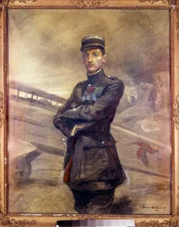 Retrato de Georges Guynemer (1894-1917) Es un piloto francés de la Primera Guerra Mundial. 1918. Pintura de Jean Jacques Berne Bellecour (1874 -?), siglo XX. París, Museo del Ejército