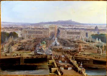 Revolución de 1848: Fiesta de la Concordia el 21 de mayo de 1848, salida de las corporaciones de trabajadores desde la Plaza de la Concordia hacia el Campo de Marte