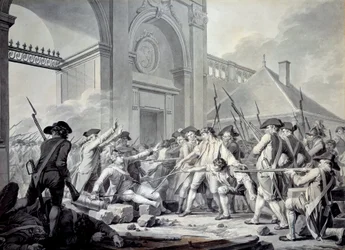 Caso de Nancy: El 31 de agosto de 1790, el marqués de Bouillé (1739-1800) lanzó una represión contra los soldados de la guarnición de Nancy, en rebelión contra sus oficiales. La batalla tuvo lugar frente al puesto de guardia en la Puerta de Stainville