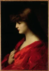 Estudio de una mujer de rojo, comienzos de la década de 1890