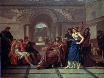 Helena reconoce a Telémaco, hijo de Odiseo. Escena de la mitología griega, en la Odisea de Homero (finales del siglo VIII a. C.). Pintura de Jean Jacques Lagrenée (1739-1821)