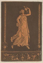 Joven mujer drapeada, caminando de izquierda a derecha, llevando un jarrón de metal, ca. 1784