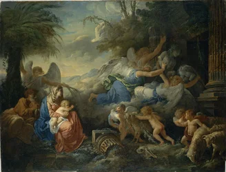 La caída de los ídolos y el descanso en la huida a Egipto, ca 1775
