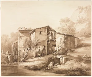 paisaje con molino de agua