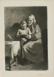 Viejo con un niño leyendo