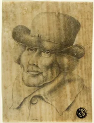 Busto retrato de un anciano con sombrero y abrigo
