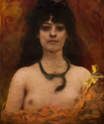 Retrato orientalista de mujer desnuda, sin fecha. (Óleo sobre lienzo)