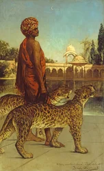 El guardia del palacio con dos leopardos