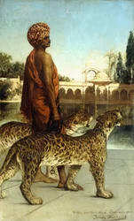 El guardia del palacio con dos leopardos