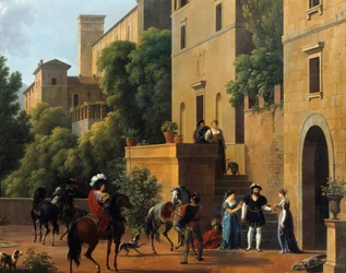 La partida de Bayard de Brescia. En 1512, el caballero Pierre Teillard, señor de Bayard (1476-1524) sitió la ciudad de Brescia durante las guerras italianas. Pintura de Joseph Bidault (1758-1846) 1821 Valencia, Museo de Bellas Artes