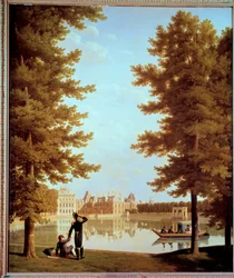 Paseo del Emperador Napoleón I (1769-1821) y María Luisa en el Estanque de Carpas en Fontainebleau