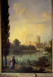 El castillo de Laxembourg (Austria), en primer plano el emperador de Austria y la archiduquesa María Luisa
