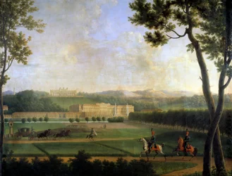 Vista del Palacio Imperial de Schönbrunn, Viena, Austria. Esta es la residencia de verano de los Habsburgo construida a finales del siglo XVII por Johann Fischer von Erlach. (detalle)