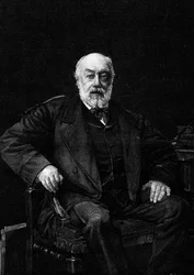 Retrato de Gustave Nadaud (1820-1893), cantante francés. Grabado del cuadro de Jean Joseph Weerts. En 