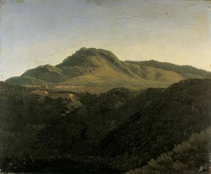 Una vista de la Campiña Romana, con el lago Nemi