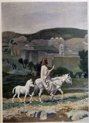 Entrada de Cristo en Jerusalén el Día de Ramos. Grabado después de una pintura de Jean Leon Gerome