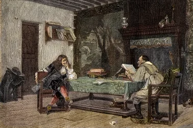 Colaboración entre Jean Baptiste Molière y Pierre Corneille dramaturgos franceses - grabado después de la pintura de Jean-Léon Gérôme