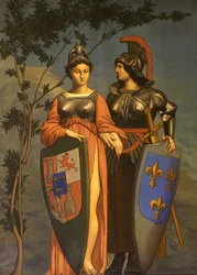 Alegoría del Tratado de los Pirineos en 1659 entre Francia y España