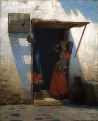 Mujer de El Cairo en su puerta