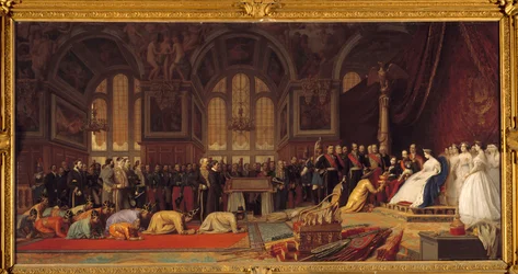 Recepción de los embajadores de Siam por Napoleón III y la Emperatriz Eugenia: En el gran salón de baile Enrique II del Château de Fontainebleau 27/06/1861