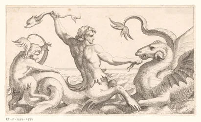 Tritón en batalla con un monstruo marino