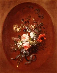 Ramo de rosas, amapolas y otras flores