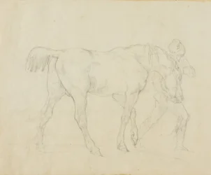 Mozo de cuadra llevando un caballo
