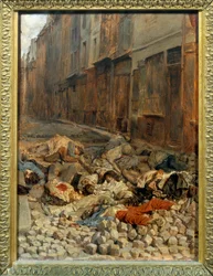 Revolución de 1848: «La barricada en la rue de la Mortellerie en junio de 1848 o recuerdo de guerra civil», 1848, 0,29 x 0,22 m, París, Museo del Louvre