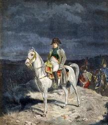 El emperador Napoleón I de Francia a caballo 1814 - grabado después de Meissonier