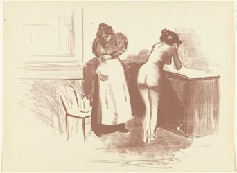 Mujer desnuda lavándose, con un sirviente de pie a su lado. Boceto. La fricción con el guante de crin. La prueba (título de la serie)
