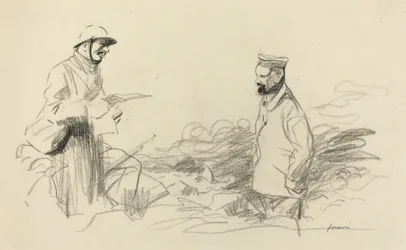 Poilu reconociendo al soldado alemán, probablemente 1918