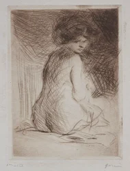 Mujer desnuda sentada de espaldas