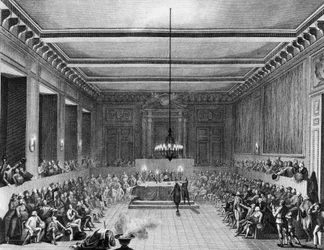 Revolución Francesa: La comuna de París declaró ciudadano inglés a Christopher John Williams Nesham (1771-1853) el 15 de enero de 1790. Grabado por Berthaut después de Prieur. París, Biblioteca del Instituto de Historia de la Revolución